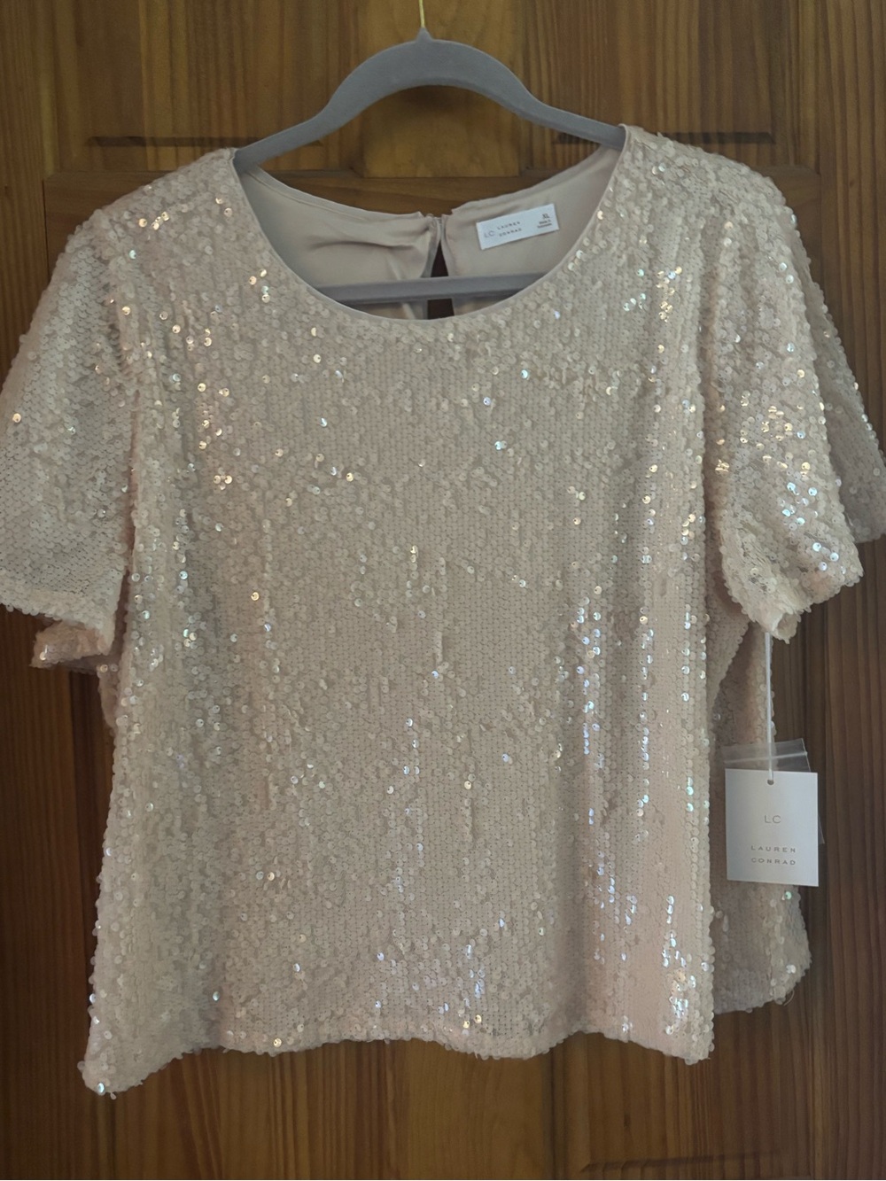 LC Lauren Conrad Blush Sequin Short Sleeve Top NWT